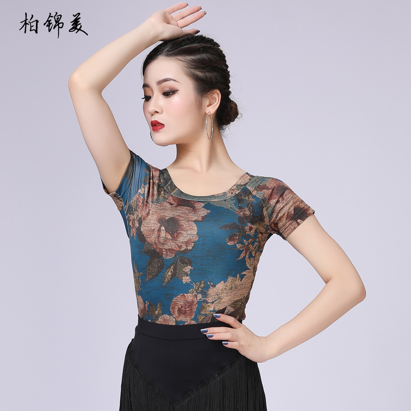 Latin dance blouses female adult costumes new short sleeves performance Out of competition Morden Dance Costume Training Utiliti