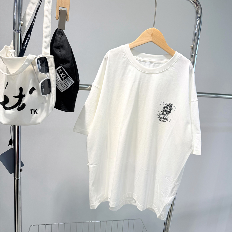 Summer New Style Unisex Round Neck Short-Sleeved T-Shirt for Boys and Girls, White Printed Loose Casual Trendy Top 31176 Summer New Style Unisex Round Neck Short-Sleeved T-Shirt for Boys and Girls, White Printed Loose Casual Trendy Top 31176