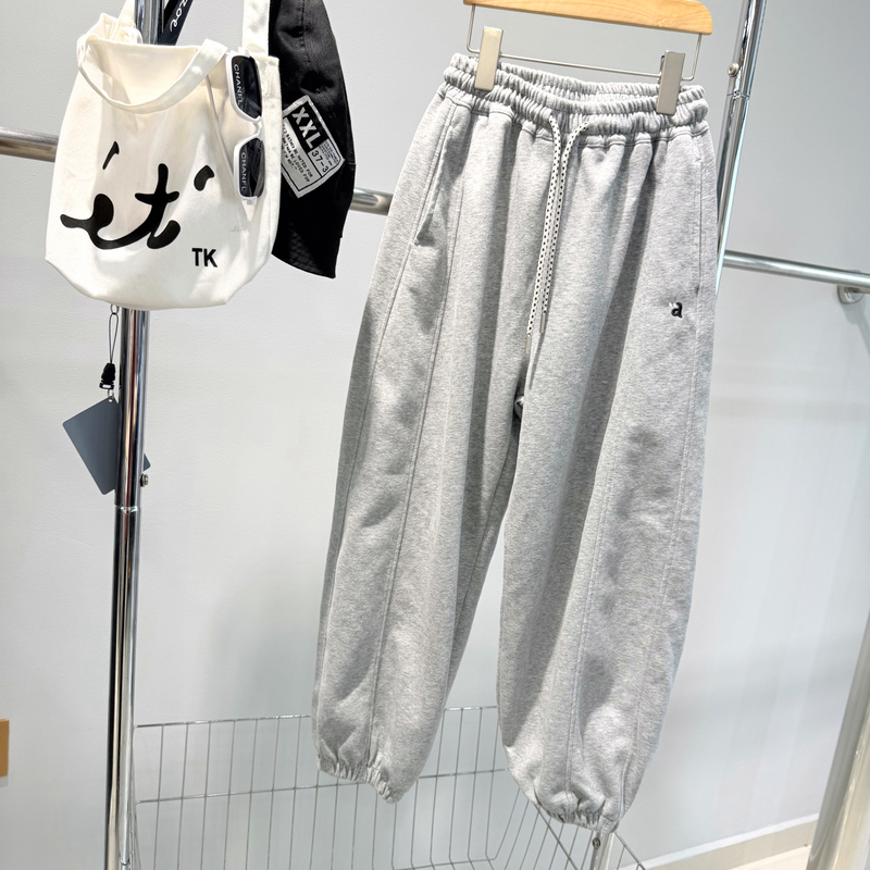 Korean Style Spring and Summer Boys' Simple Sporty Gray Jogger Pants with Loose Elastic Waist and Drawstring Casual Long Pants 9951