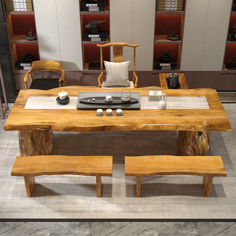 Tea table and chair living room solid wood kung fu coffee table new Chinese style log tea table Zen modern office large board tea table