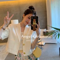 Sandro Duffy small fragrant wind pink blazer womens short 2021 Korean version short sleeve thin suit