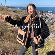 Sandro Duffy corduroy lamb coat 2021 autumn and winter Korean version of loose padded cotton coat short