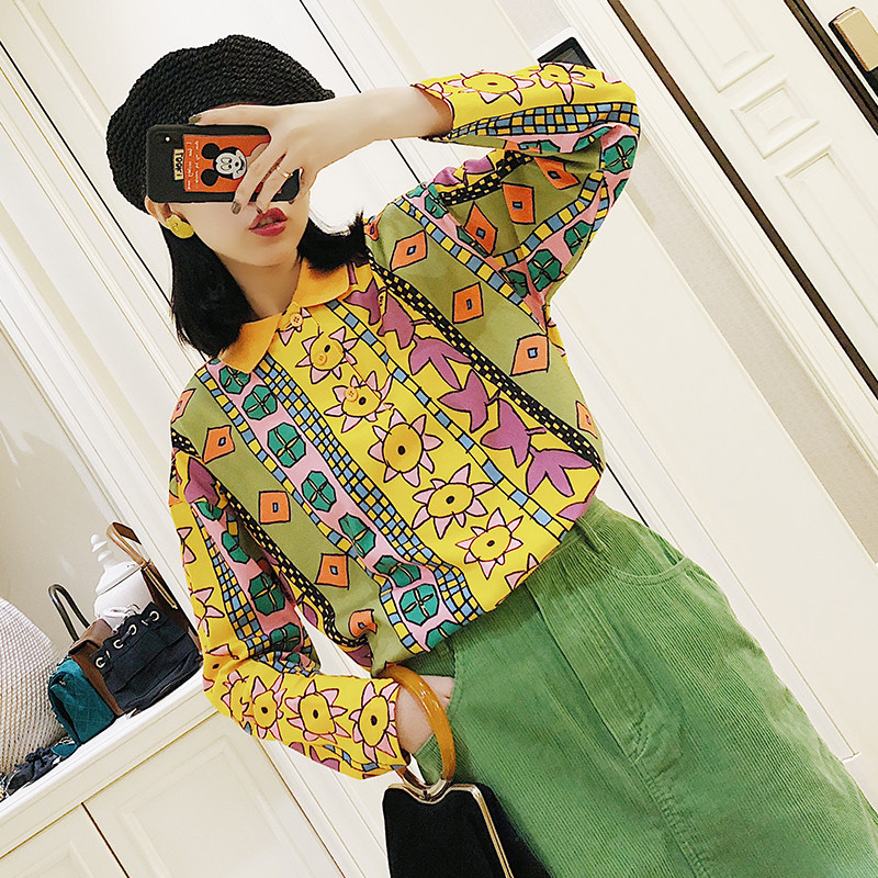 Viimas ■ SPOT WINTER NEW VINTAGE VINTAGE RETRO-COLLAR COLLAGE PRINTED BOTTOM LONG SLEEVE T-SHIRT