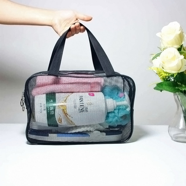 Transparent plastic mesh toiletry bag portable bath bag portable breathable bath storage bag fitness bath cosmetic bag for women