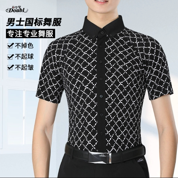 Dampolo 2023 brand Latin Dance Town Men Short Sleeve New Communication Dance Shirt Summer Training Costume