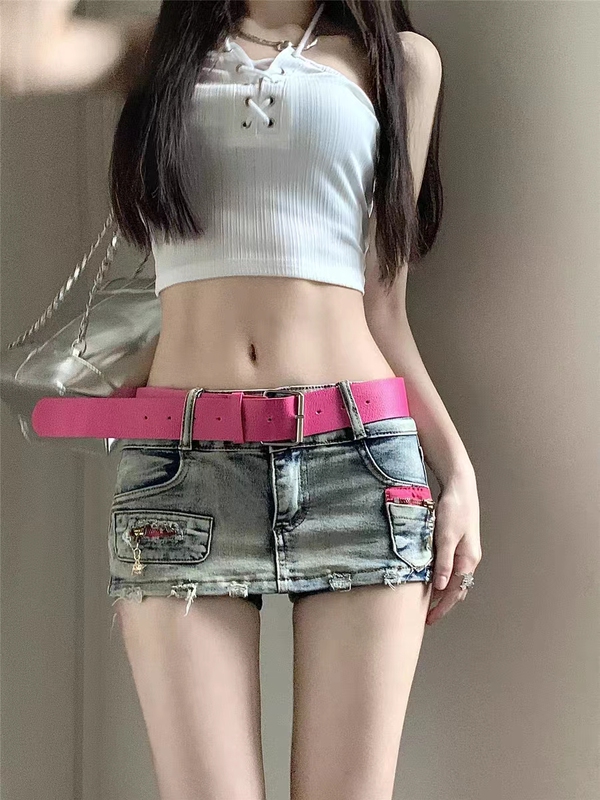 Plus-Size Fat Girl American Y2K Retro Denim Shorts Skirt for Women in Spring and Summer, Low-Waisted, Slimming, A-Line, Sexy Hip-Hugging Skirt