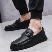 Casual leather shoes mens leather soft bottom slip-on loafers Korean version all-match soft leather mens business casual shoes