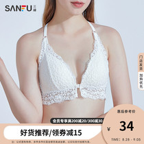 Sanfu thin B cup no steel ring bra sexy lace cross back buckle front buckle womens underwear 398975