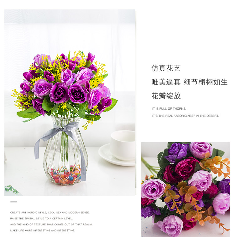 Mô phỏng hoa hồng bó hoa giả hoa 绢 hoa nhà phòng khách trưng bày bàn cà phê trang trí hoa trang trí chậu hoa - Trang trí nội thất cây trang trí trong nhà