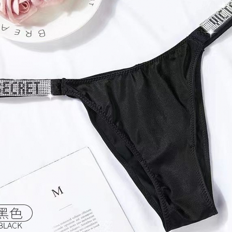 Victoria Sexy Seamless Letter Rhinestone Exposed Waist Thong Women's Satin Pure Cotton Low-Waist Briefs