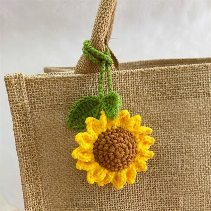 Finished Product: Handmade Woven Sunflower Bag Pendant, Car Pendant, Accessory, Won First Prize, Gift, Sunflower Crochet