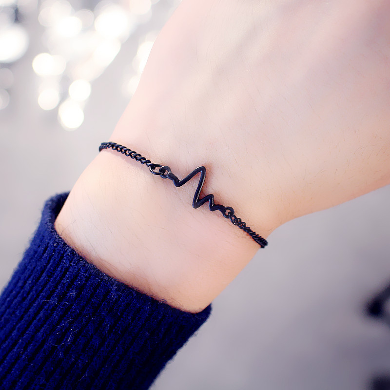 Korea Tide thương hiệu retro phong cách đường phố Harajuku xu hướng đen ECG chàng trai và cô gái sáng tạo cặp đôi vòng tay vòng tay pnj