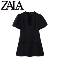 ZA new women's clothing LA fashion European and American style foreign trade temperament versatile round neck puff sleeve waist short dress