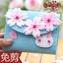 Non-woven material bag diy handmade fabric cherry blossom series large wallet small wallet coin purse free of cutting