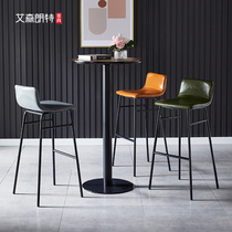 Nordic wrought iron bar chair milk tea shop cafe high chair front desk stool reception back stool leather bar chair
