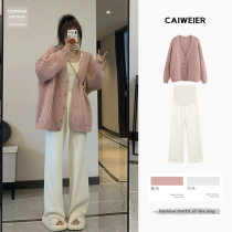 Maternity Suit Autumn 2022 New Style Western Knitted Sweater Wide Leg Pants Loose Casual Two-piece Autumn and Winter Jacket