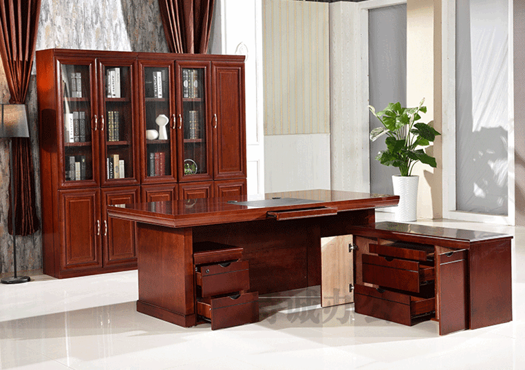 Sơn bàn giám đốc bàn và ghế kết hợp dán gỗ rắn da quản lý giám sát bàn chủ tịch bàn ghế văn phòng tủ tài liệu