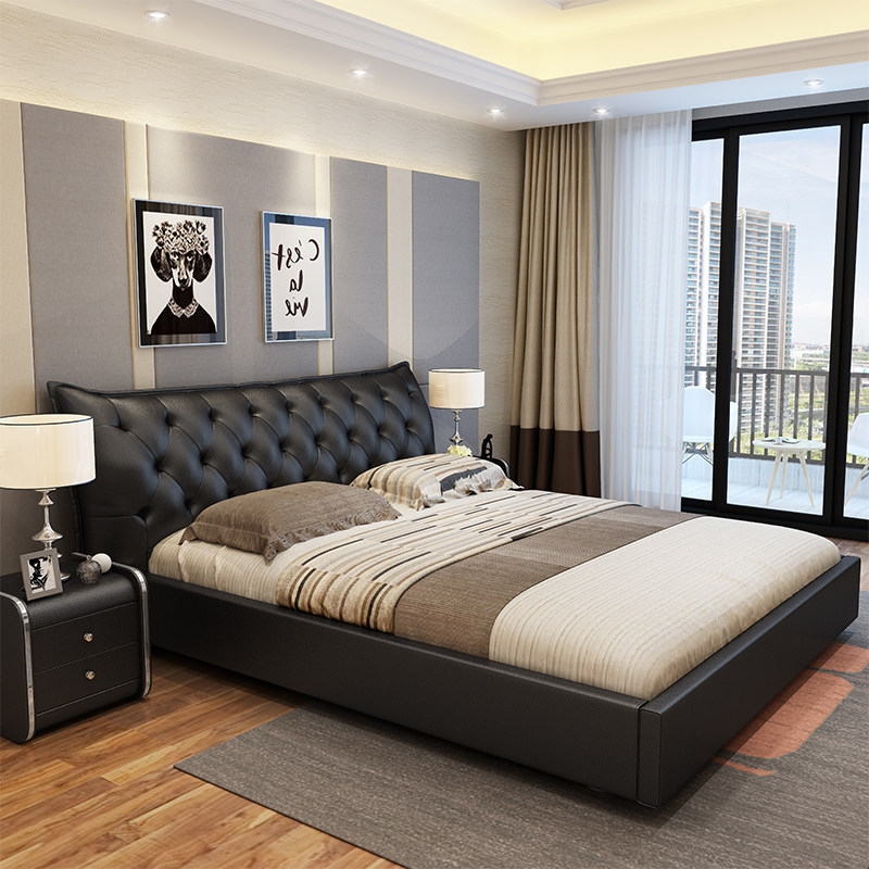 zhen leather bed 1 8 meters double modern minimalist master nuptial bed storage bed tatami small European bed