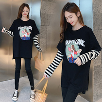 Maternity clothes spring new suit net red Western style pure cotton stitching top support belly pants two-piece set spring and autumn sports tide