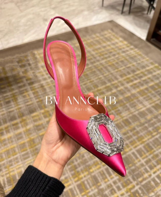 Bv Anncltb New Style Rhinestone Square Buckle Silk Satin High Heels European and American Socialite Style Pointed Toe Stiletto Sandals