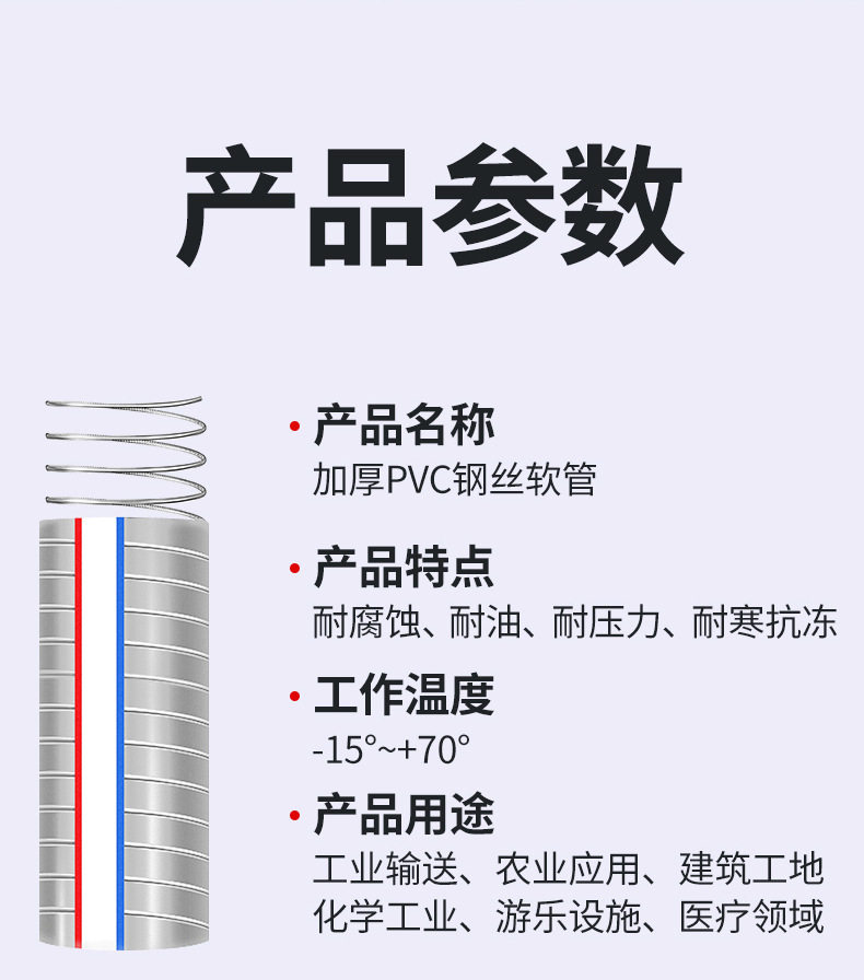 ПВХ труб 钢丝管水泵抽水管吸污塑料防冻水管25pvc透明耐高温增强钢丝软管