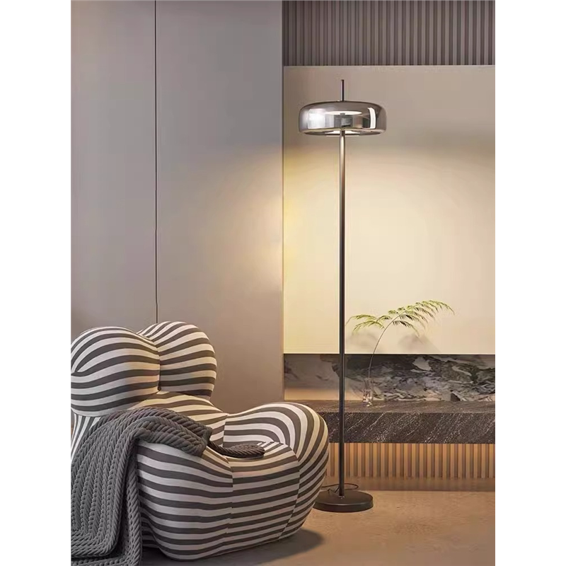 High-End Gray Italian Minimalist Floor Lamp, Living Room Ambient Light, Light Luxury Table Lamp Next to the Sofa, Vertical Bedside Glass Lamp
