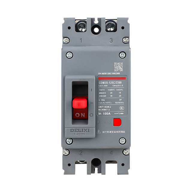 Delixi 2P100A Air Switch Cdm3S Plastic Case Circuit Breaker 150A200A250A Household Circuit Breaker