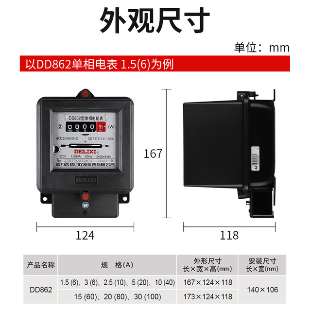Delixi Mechanical Electric Meter Dd862 20A 40A 60A Single-Phase 220V Energy Meter Industrial Electricity Meter