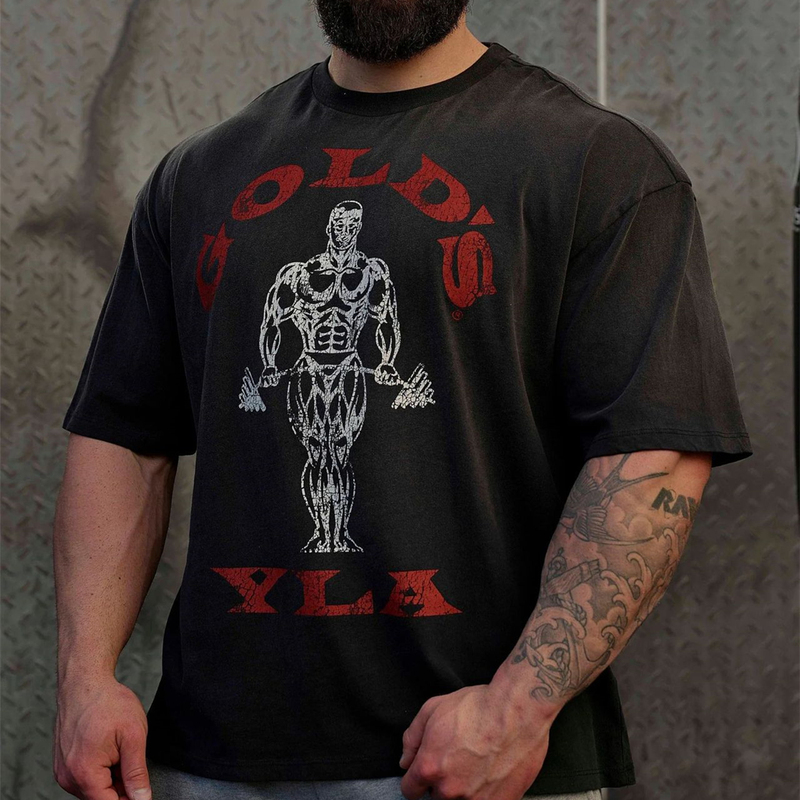 Youngla Sports Short-Sleeved Men's T-Shirt American Trendy Brand Jogger Fitness Loose Heavyweight Cotton Round Neck Casual New Style Youngla Sports Short-Sleeved Men's T-Shirt American Trendy Brand Jogger Fitness Loose Heavyweight Cotton Round Neck Casual New Style