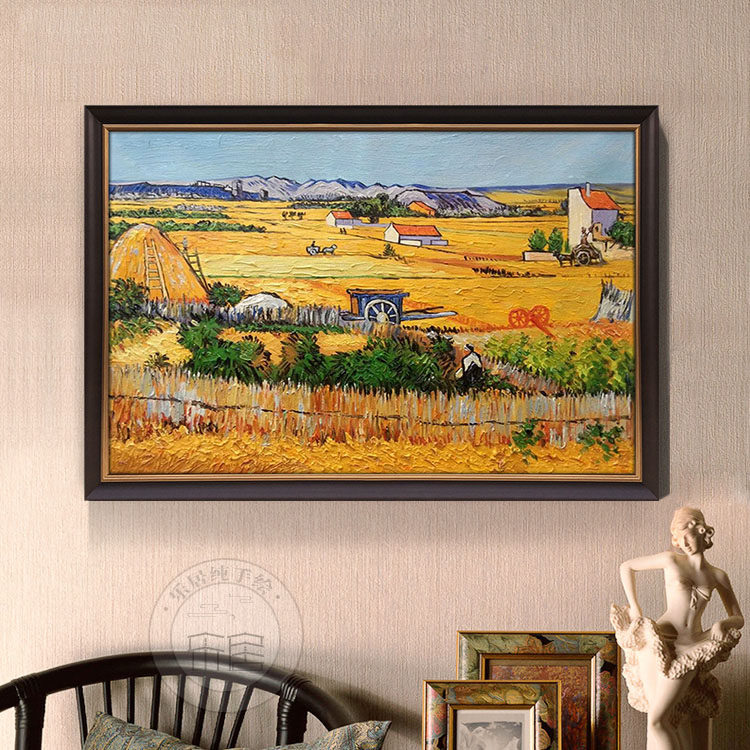 Van Gogh hand-painted oil painting Wheat field harvest American living room dining room hanging painting Entrance cabinet handmade Dafen village decorative painting