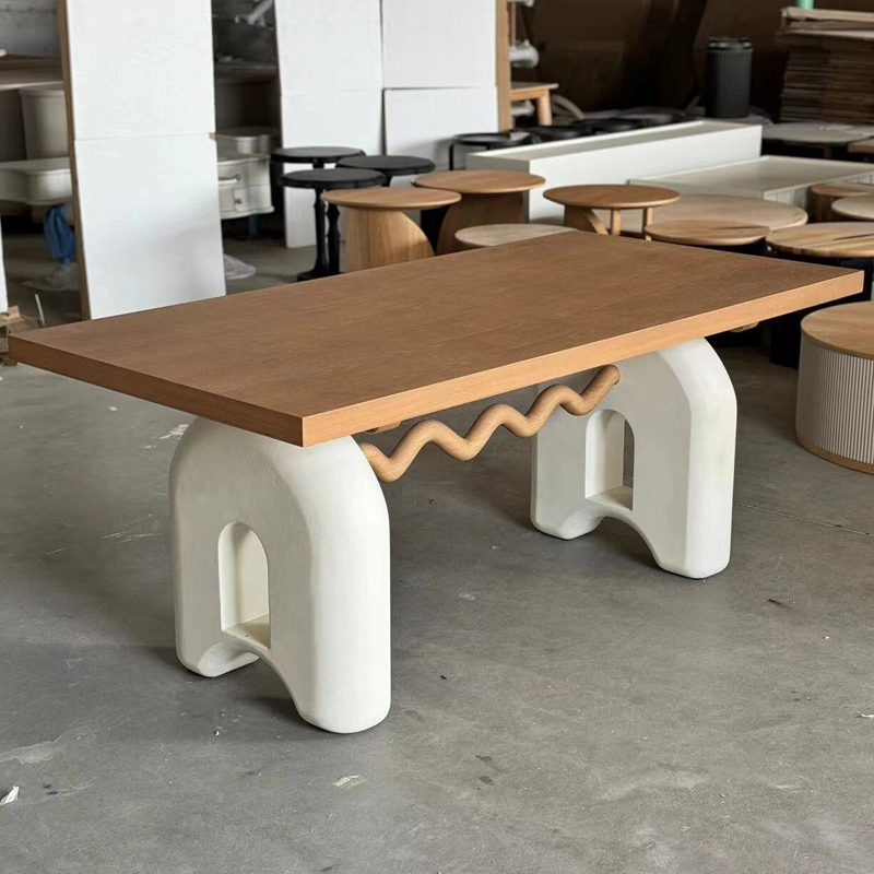 Vintage Designer Solid Wood French Cream-Style Dining Table, Artistic Homestay Retro Rectangular Nordic Wabi-Sabi Style Dining Table