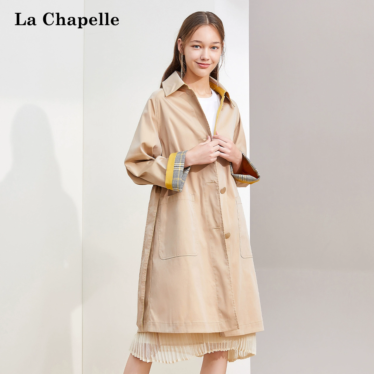 Áo khoác dài giữa mùa thu La Chapelle 2019 phiên bản dài tay Hàn Quốc của chiếc áo gió mỏng nữ 10022269 - Trench Coat