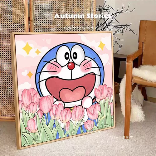 Doraemon Tulip Cross Emelcodery 2023 Новая вышитая линия гостиная маленькая мультфильм мультфильм простой начинающий маленький кусок