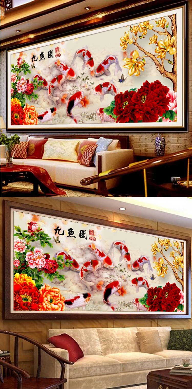 Mona Lisa cross-stitch thêu khâu Chín cá Hình 2019 phòng khách mới mới đơn giản hiện đại mạnh - Công cụ & phụ kiện Cross-stitch tranh thêu chữ thập phúc lộc thọ