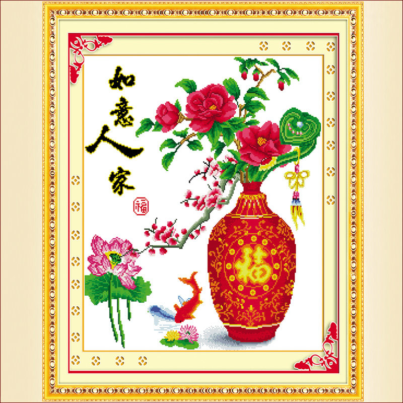 Precision printed cross embroidered ruyi People's Cross embroidered small vase new living room dining room Cross-embroidered bedroom