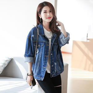 网红宽松百搭破洞牛仔外套女