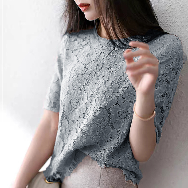 French-Style Lace Short-Sleeved Top for Women, Summer Design, Stylish and Age-Reducing, Fashionable and Versatile Thin T-Shirt