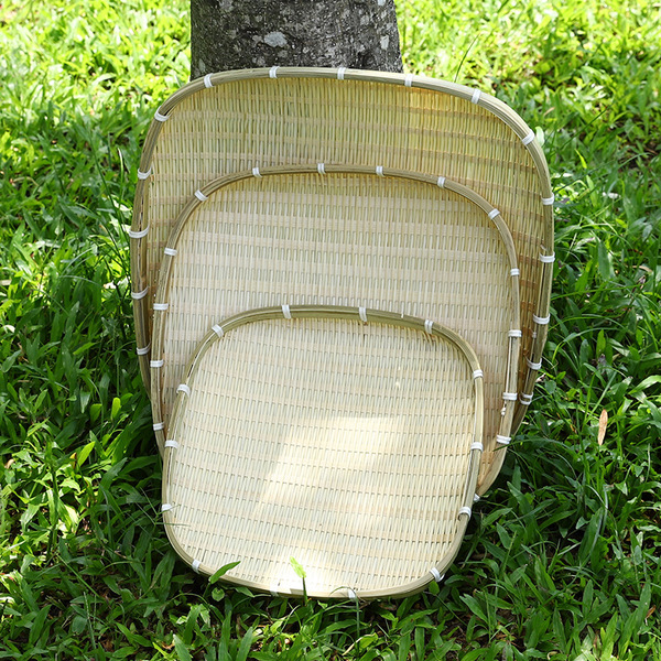 Handmade Bamboo Woven Products Square Dustpan Drying Sieve Fruit Tray Steamed Bread Basket Snack Bamboo Flat Dust Pan Bamboo Basket