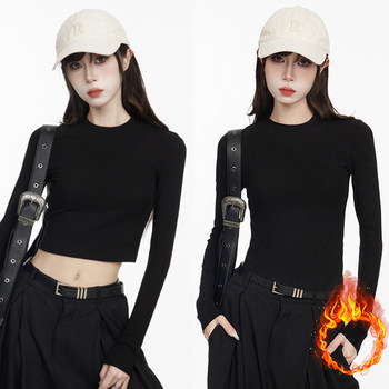 2025 Korean Style New Slim-Fit Long-Sleeve T-Shirt for Women, Winter Short Style, American Style, Slimming, Versatile Inner Layer Top