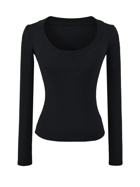 Trendy U-Neck Long-Sleeve T-Shirt for Women, Early Spring 2026 New Style, Can Be Worn Outside, Slim Fit, Versatile Base Shirt Top
