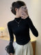 Half-high collar inner long-sleeved bottoming top for women autumn and winter warm mid-collar short slim pleated bottoming shirt for small people