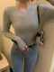American Style Niche ins Spicy Girl Round Neck Knitted Base Shirt for Women, Autumn and Winter Basic T-Shirt, Regular Shoulder, Slim Fit Inner Top