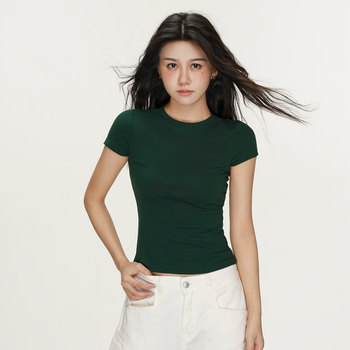 Beautiful Summer Short-Sleeve Regular Shoulder T-Shirt for Women, Summer European and American Style ins Simple Versatile Tight-Fitting Inner Wear Slimming Top