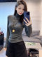 Hot Girl's Half-High Collar Tight-Fitting Inner Layering Shirt for Women in Autumn and Winter, American Style, Stunning and Figure-Flattering, Slimming, Long-Sleeved Top That Can Be Worn Alone