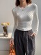 Spring, Autumn, and Winter Ribbed Slim-Fit Long-Sleeve T-Shirt with Regular Shoulders, Brushed Tight-Fitting Base Shirt, Basic Short Top for Women