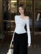 Designed with a Hollow-Out Style, Long-Sleeve T-Shirt for Women, Autumn and Winter, Pure Desire Style, Slim Fit, Shows Collarbone, Base Layer Top