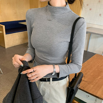 American-Style Spicy Girl Half-High Collar Long-Sleeve T-Shirt for Women, Autumn and Winter Design, Niche Tight-Fitting Inner Layer, Three-Quarter Sleeve Top