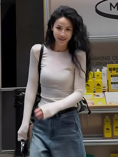 American Retro Style Tight-Fitting Long-Sleeve Base Shirt for Women, Autumn/Winter 2025 New Simple T-Shirt, Slim-Fit Inner Wear, Slimming Top