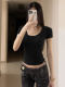 Korean Style U-Neck Short Cropped T-Shirt for Women, Summer 2025 New Model, High Elasticity, Soft, Slim-Fitting, Figure-Flattering, Versatile Top