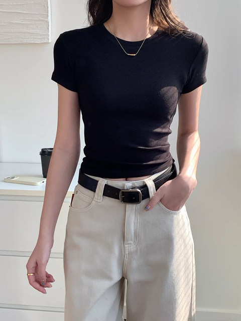 American-Style Spicy Girl Short-Sleeve T-Shirt for Women, 2025 New Popular Style, Age-Reducing, Slim-Fitting, Round-Neck, Tight-Fitting Top